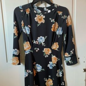 Linen blue and orange floral dress